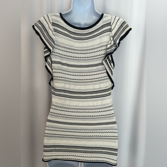 White House Black Market Flutter Sleeve Pointelle Stripe Top (626) - Picture 8 of 16